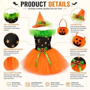 MS Kids Halloween Witch Cosplay Costume Pumpkin Tulle Dress for Carnival Party & Stage Performance - Product Image 4