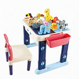 Juego de Mesa de Bloques de Construcción de 50 Piezas, Ladrillos de Animales, Altura Ajustable, Escritorio de Actividades para Niños con Almacenamiento para Estudiar, Jugar y Organizar - Product Image 1