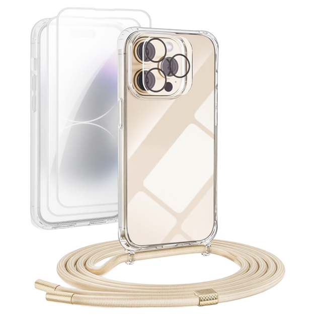 for 15 Pro Case Strap Lanyard Set Transparent Protective Case 2 Screen Protectors Camera Protector Detachable Necklace