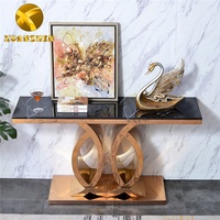 Meubles de salon, table d'entrée en métal, table de coin pour couloir, console de petite taille pour hôtel, table console moderne en marbre de luxe dorée