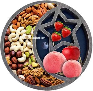 Plateau en bois bohème avec incrustation de nacre, design flexible pour les célébrations du Ramadan et de l'Aïd |   Plateau de service artisanal pour dattes - Product Image 4