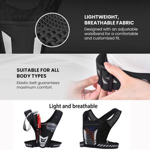 Gilet de course réfléchissant noir d'hydratation, ceinture ajustable, randonnée, marathon, coureur, gilet léger en maille avec porte-bouteille - Product Image 4