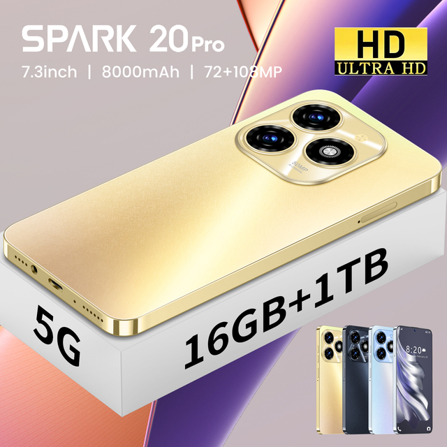 Global Version Spark 5G Smartphone 16GB+1TB Large Battery HD Unlocked Dual SIM Phone Dual SIM