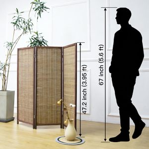 Paravent contemporain à 3 panneaux, séparateur de pièce court, autoportant, <span class=keywords><strong>en</strong></span> <span class=keywords><strong>bambou</strong></span>, occultant, brun, 395 - Product Image 2