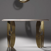 Table console de luxe en acier inoxydable, design moderne haut de gamme pour salon et entrée, fixation murale, fabrication artisanale, écologique