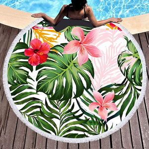 Jungle Cheetah Print Animal Green Palm Leaves Picnic Mat Manta de baño Toalla de playa redonda con borlas - Product Image 3