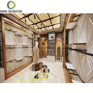 Design d'intérieur de boutique de vêtements pour hommes de luxe, armoire de présentation de vêtements de haute qualité avec sacs à vêtements en métal, armoire de présentation à panneaux rainurés - Product Image 5