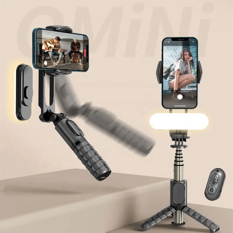 Handheld Gimbal Stabilizer With LED Light Monopod Selfie Stick Tripod