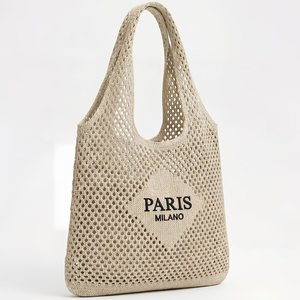 Nuove Borse Tote a Spalla Singola all'Ingrosso 2026 da Donna, Grande Capacità, Borsa da Spiaggia Lavorata a Maglia Traforata, Logo Personalizzato per l'Estate - Product Image 3