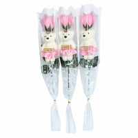 Cadeau Saint Valentin Unique Mini Bouquet Ours Rose Savon Fleurs