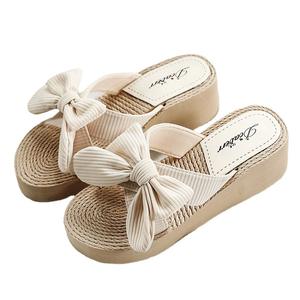 Papillon sandale nouveau un mot pantoufles dames sandales <span class=keywords><strong>compensées</strong></span> ballerine pantoufles pour femmes sandales <span class=keywords><strong>compensées</strong></span> EVA chaussures d'été maille - Product Image 1
