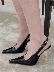 High Heels New Skinny Black Patent Leather Sexy Outer Wear After the Empty Fashion Sandals Female Autumn - Product Image 4