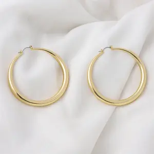 Classique Bambou 18k Or Grand Chunky Hoop Boucles D'oreilles Cerceaux Or Rempli Épais Tube Vintage Français Boucles D'oreilles Cerceaux Bijoux