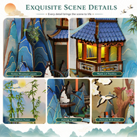 Kit de construction de niche à livres en bois Penglai Wonderland, maison miniature 3D avec éclairage LED, insert de bibliothèque fantaisie chinoise pour adultes