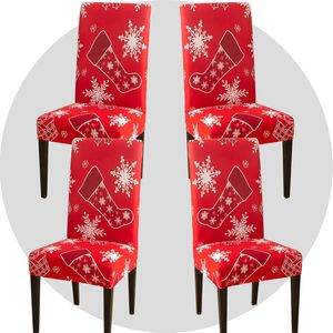 Juego moderno lavable y extraíble de 4 fundas de silla estirables de Navidad para comedor, cocina, hotel, restaurante en stock - Product Image 1