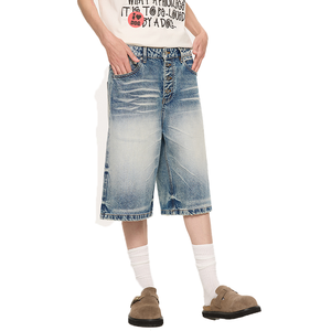 Nuovo arrivo all'ingrosso di alta qualità custom jorts casual jeans larghi hip hop pantaloni <span class=keywords><strong>corti</strong></span> <span class=keywords><strong>Bermuda</strong></span> pantaloncini in denim da <span class=keywords><strong>uomo</strong></span> - Product Image 4