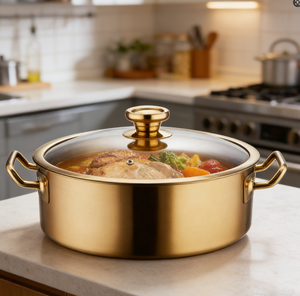 Marmite de Luxe Zunke en Acier Inoxydable Doré avec Couvercle en Verre - Serveur de Buffet Commercial pour Hôtels et Restaurants - Product Image 3