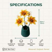 Vase en céramique fait main de 30 cm pour arrangement floral, marguerite verte mate, fleur éternelle, décoration de bureau personnalisée OEM, luxueuse pour anniversaire