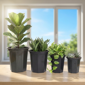 Juego de Macetas Modernas de Plástico para Plantas de Interior, Decoración del Hogar, Estilo Minimalista, Color Negro - Product Image 1