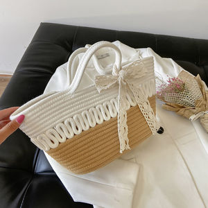 Women's Color Blocking Woven Tote Bag Oval Shape Large Capacity Casual <b>Handbag</b> For Everyday Use <b>Summer</b> Style - Product Image 2
