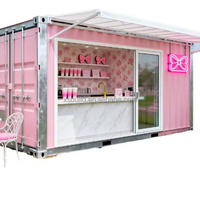 Kiosque mobile préfabriqué en acier rose de 20 pieds, bar à café, design moderne, kiosque extérieur, boutique pop-up pour centre commercial