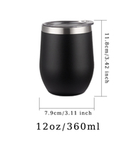 Gobelet isotherme personnalisé de 12 oz en acier inoxydable 304 à double paroi avec revêtement en poudre pour boissons chaudes ou froides, café, vin, bière, avec couvercles