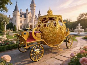 Chariot de Cendrillon électrique de luxe pour événement de mariage, couleur or - Product Image 1