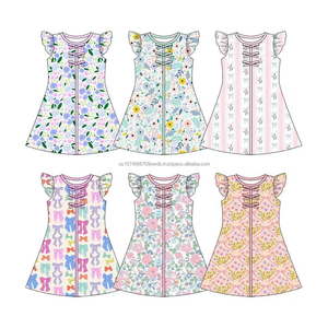 Pre-orden: MOQ 5 - Ropa de Boutique Trendyism para Bebés Niñas, de Algodón Orgánico Suave con Spandex, Estampado Festivo de Flores y Volantes, para Verano, Venta al por Mayor - Product Image 5