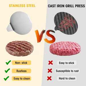 Alat Penekan Hamburger Anti Lengket Dengan Gagang Anti Panas, Penghancur <span class=keywords><strong>Burger</strong></span> Baja Tahan Karat untuk Memasak di Panggangan Datar - Product Image 6