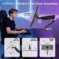 Nouveau support de bureau réglable pour moniteur unique avec bras à ressort à gaz, éclairage RGB, USB Type C, base à pince ou à œillet, 10-32 pouces, capacité de charge 10 kg