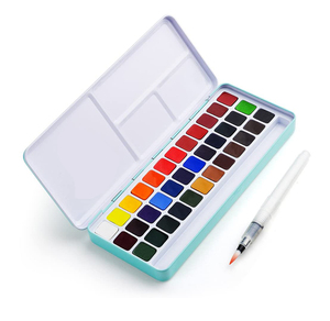 Ensemble de 36 peintures aquarelles solides pour artistes, illustration, peinture, boîte en étain, fournitures artistiques, couleurs avec pinceau à eau - Product Image 1