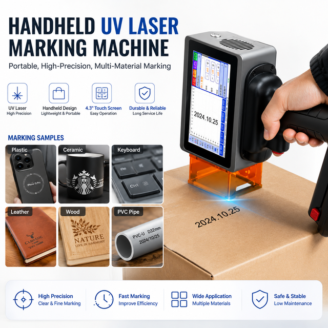 CKMACHINE 5W Inkjet Gun Printer Engraving Printer Portable Handheld Compact UV Lazer Coding Marking Machine for Carton Box Wood