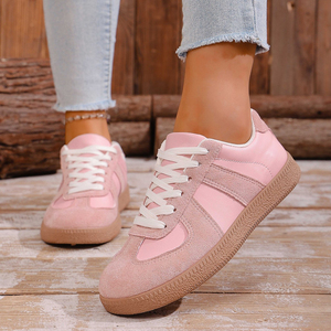 Zapatos Deportivos Casuales Planos de Entrenamiento Alemanes con Suela Suave y Cómodos Retro, Zapatos Rosas con Cordones para Mujer - Product Image 5