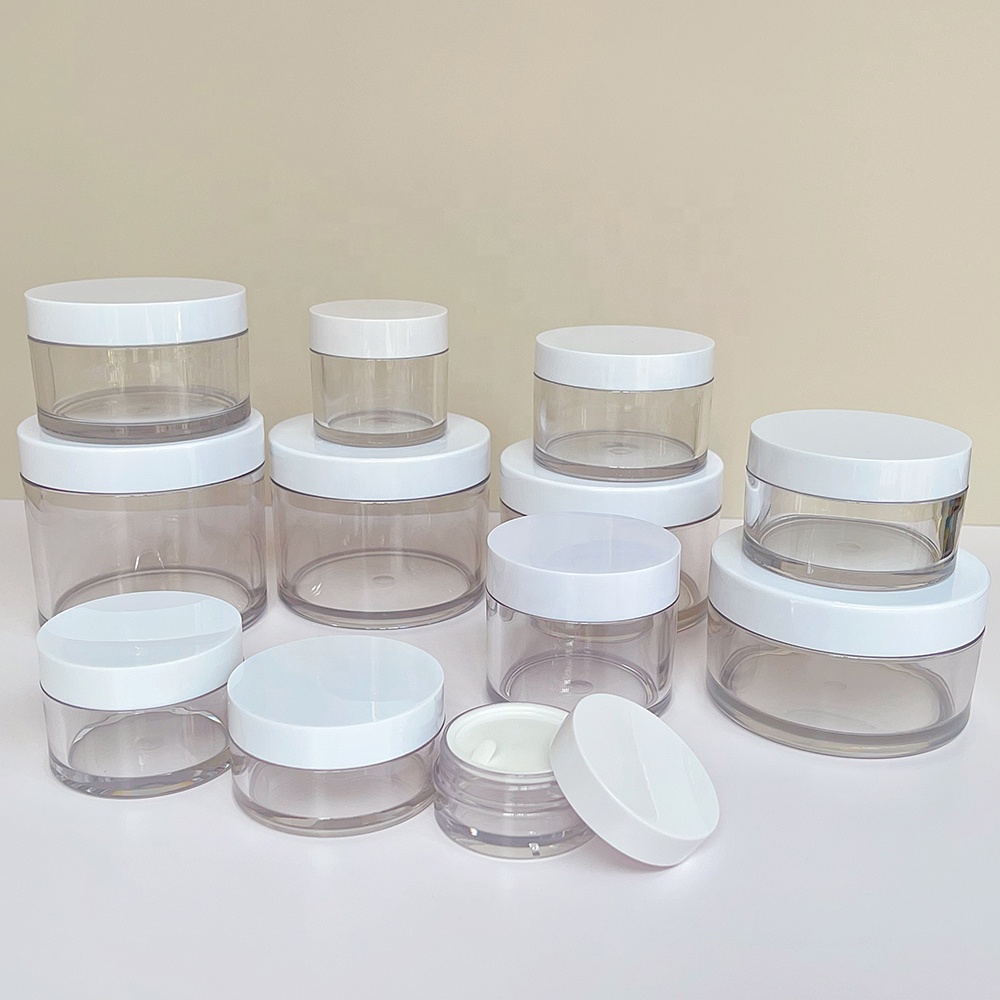 JIE MEI Stock 15g 30g 50g 80g 100g 120g 150g 200g 250g 300g Thick Wall PET Empty Face Cream Jar Custom Logo Body Scrub Container