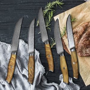 Ensemble de couteaux à steak en acier Damas japonais Aus-10 avec manche en bois d'olivier promotionnel, couteau à steak Damast avec boîte en bois pour cadeaux - Product Image 2