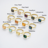Bague en cristal véritable plaqué or, pierres précieuses naturelles carrées