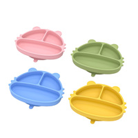 Plateau d'alimentation pour bébé en silicone de qualité alimentaire, assiette divisée, design tigre de dessin animé, assiette en silicone pour bébé