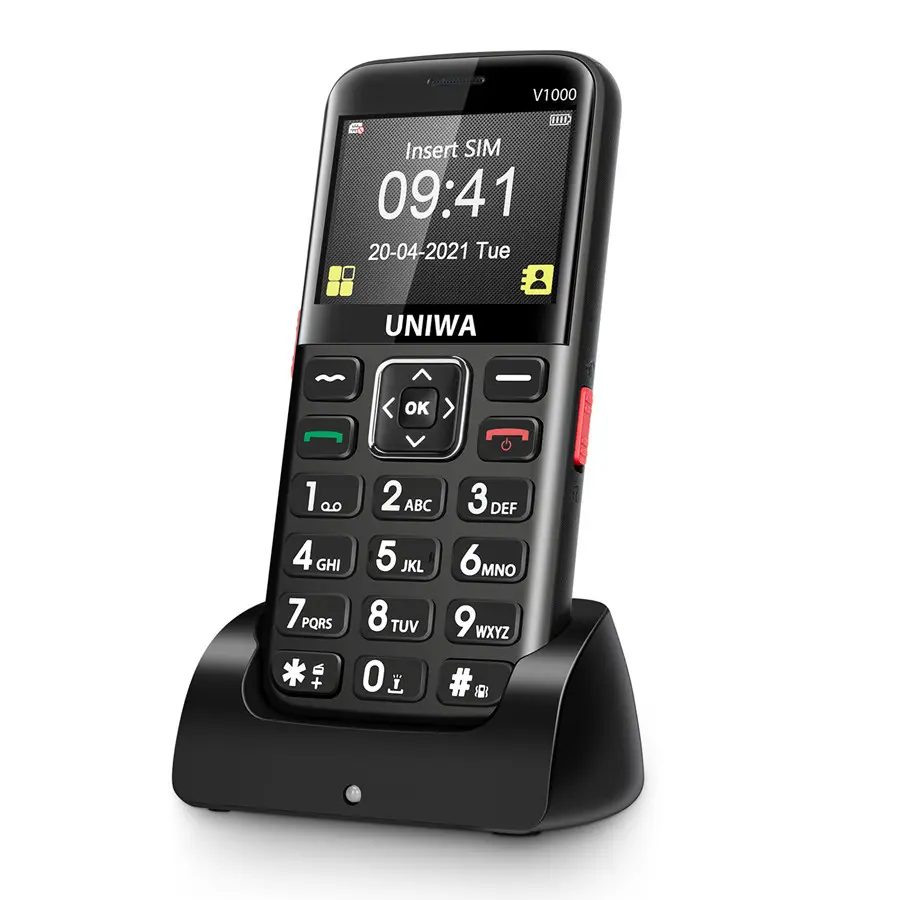 هاتف محمول 4G مفتوح بزر كبير لكبار السن بشاشة 2.31 صوت واضح للاتصال في حالات الطوارئ SOS مع منصة شحن بسعة 1700 ميللي أمبير في الساعة نسخة أوروبية وأمريكية