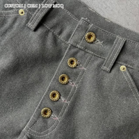 Jeans en denim vintage personnalisés à plusieurs boutons, ourlet brut, coupe droite, délavés, style streetwear pour hommes, OEM, faible MOQ, vente en gros