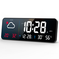 Horloge murale numérique multifonctionnelle à affichage LED, luminosité réglable, prévisions météo, alarme, station météo
