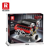 Kit de construction de moteur SP3 V8 motorisé Reobrix 33016 1240P avec moteur L et boîte à batterie, modèle mécanique de précision pour l'éducation STEM