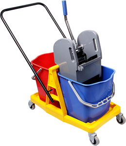 Serpillère jaune pour le nettoyage des hôtels, seau à essorage avec roues et acier inoxydable, seau à essorage de 3 gallons - Product Image 6