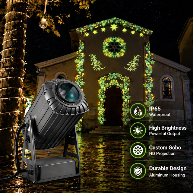 600W LED Gobo Projector Outdoor IP65 Waterproof Zoom Advertising Light DMX Rotating Glass 20-100m Projection 20000 Hours
