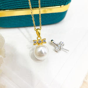 Colgante de Plata S925 para DIY, Accesorio para Cuentas Redondas de 8-12mm y Base Vacía para Collar con Lazo, Colgante 30889 para Collar de Perlas - Product Image 3