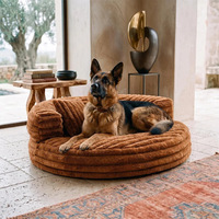 Lit rond en peluche pour chien et chat, amovible et lavable, canapé-lit portable pour animaux de compagnie, toutes saisons, vente en gros