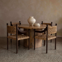 Fauteuil vintage en bois fait main, chaise de salle à manger en jonc de mer écologique et durable pour la maison, les villas et les hôtels