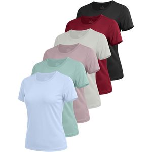 Camisetas Deportivas de Manga Corta para Mujer, de Secado Rápido, Cuello Redondo, Ajustadas, de Color Sólido, para Yoga, Running, Tenis - Product Image 1