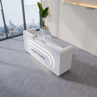 Bureau d'accueil moderne et durable en bois avec éclairage LED pour salon de beauté, hôtel et école - Comptoir commercial personnalisable