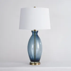 Lámparas de Mesa de cristal azul Vintage para cama de dormitorio decorativas de lujo para el hogar