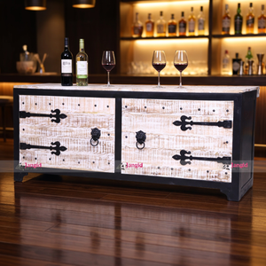 Mesa de Bar Plegable Moderna de Hierro y Madera, Color Blanco Envejecido, para Hoteles, Catering, Bodas, Exhibición de Vinos - Product Image 3